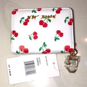 NWT Betsey Johnson Cherry Prints Zip Around White Wallet with Keychain